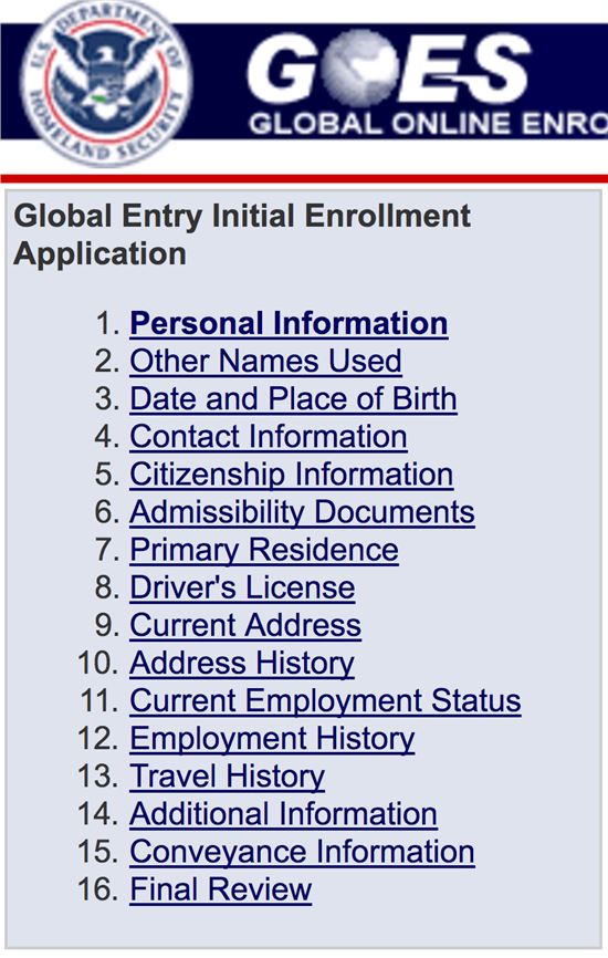 Global entry application questions